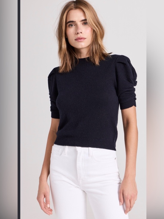 Frame Denim Tops - FRAME Frankie Ruched Puff Sleeve cashmere sweater  Navy Blue XL